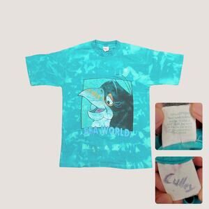 Vintage 80s 90s SeaWorld Penny Penguin Aqua Bleach Tie Dye Shirt Oversized Large